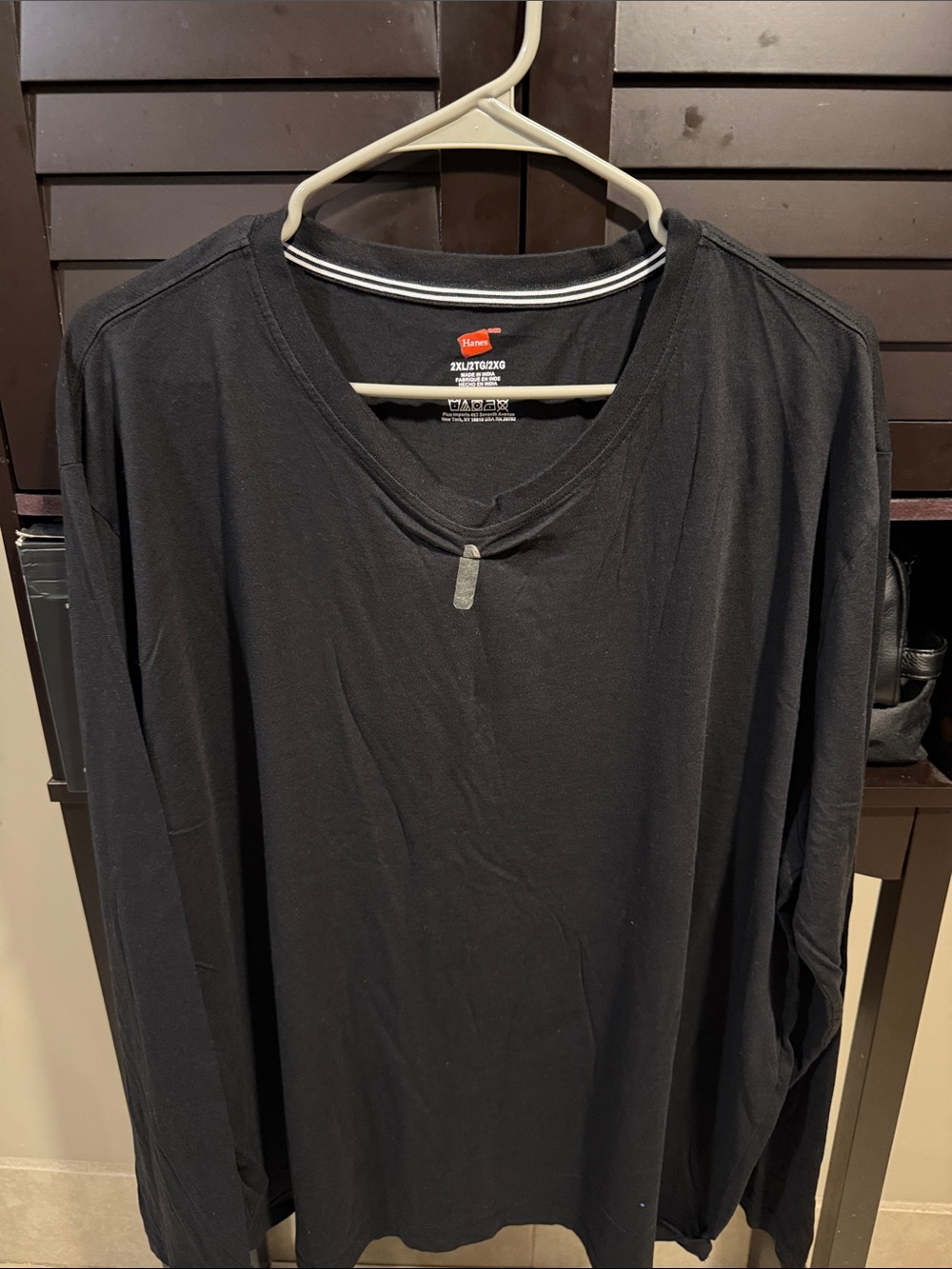 Hanes Black Long Sleeve V-Neck Men's Shirt